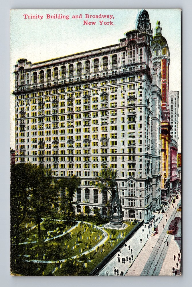 New York City NY, Trinity Building And Broadway, Souvenir, Vintage Postcard