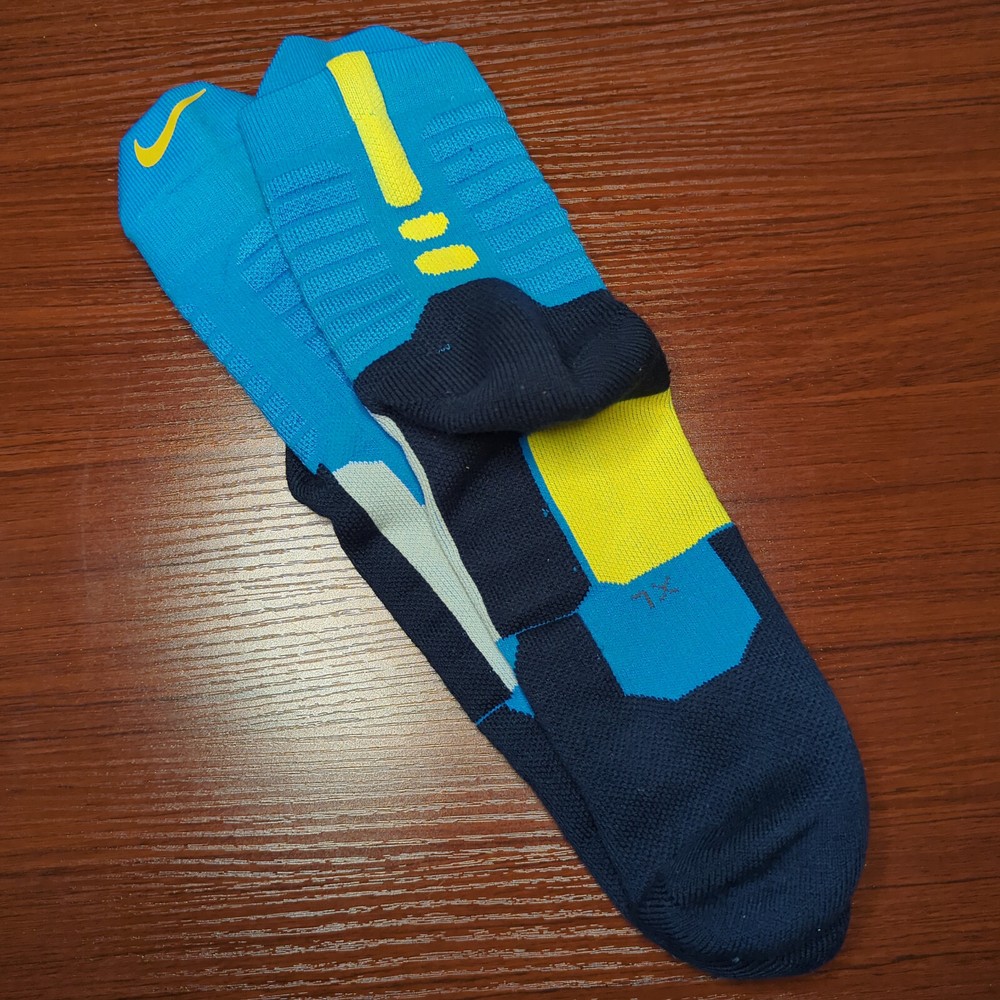 New Nike Hyper Elite Socks Blue/Yellow Quarter Cut Size XL Basketball Dri-Fit