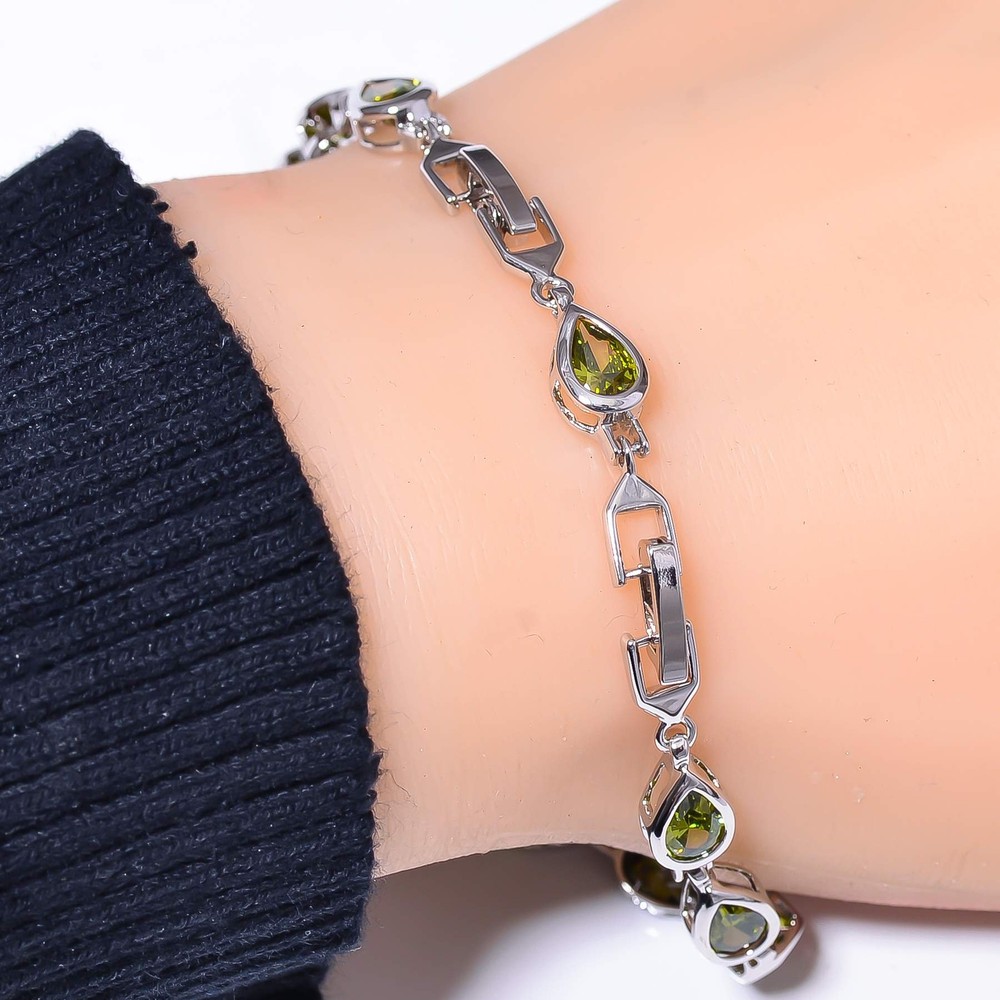 Green Tourmaline 925 Sterling Silver Tennis Bracelet 7.99 Inch Valentine Day Gift B7207