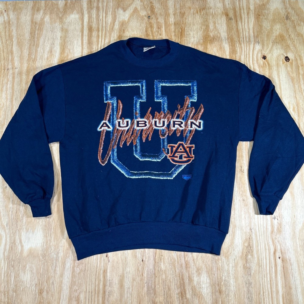 Vintage Auburn Tigers NCAA Football Pullover Sweater Men XL Blue Red Oak