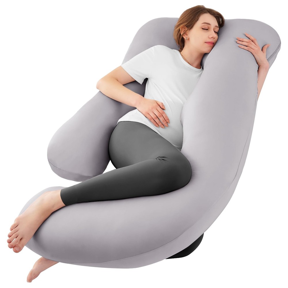 Cooling U-Shaped Pregnancy Pillow with Removable Cover for Full Body Support