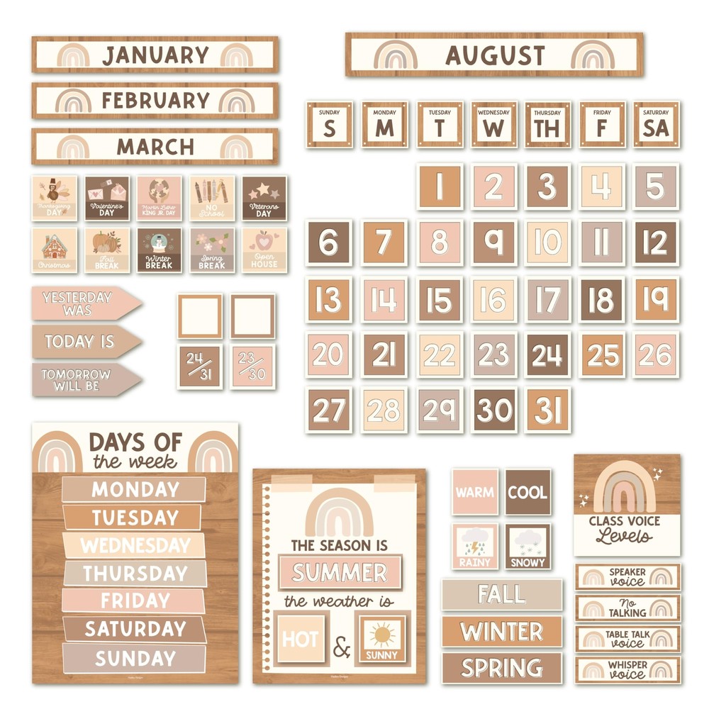 Boho Classroom Calendar Set Bulletin Board - Bulletin Board Calendar For Clas...