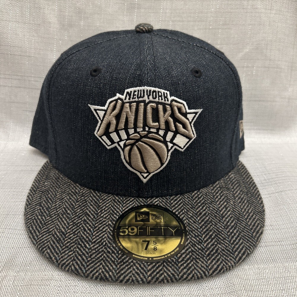 New York Knicks Hat Size 7 5/8 Denim Black Gray 59Fifty New Era NBA Fitted Cap