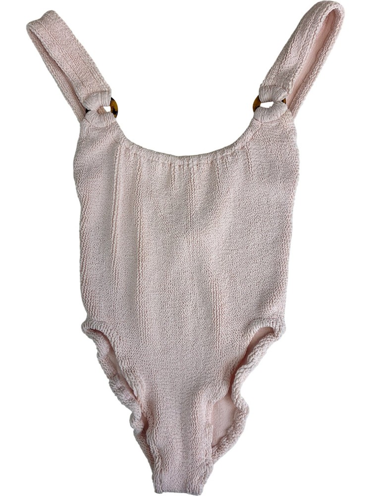 Hunza G Domino One Piece Pink Textured Swimsuit Ring Detail One Size