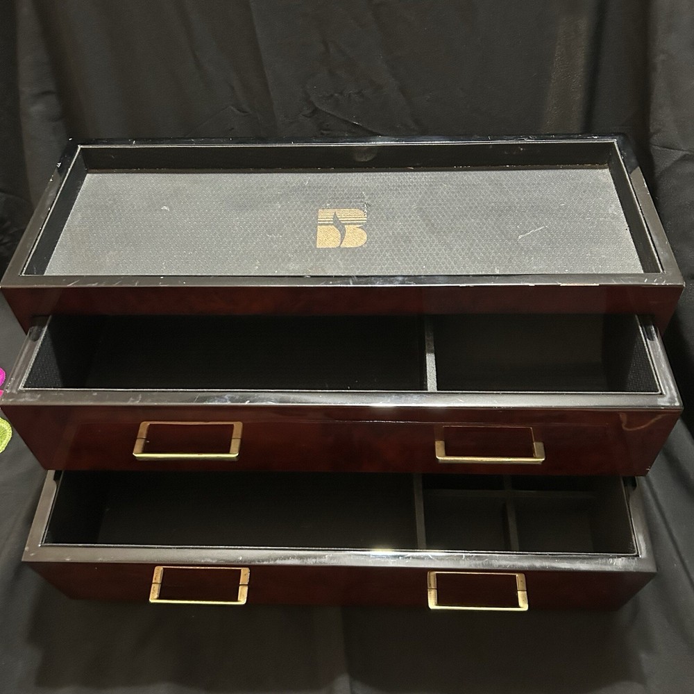 WOLF Meridian 2 Drawer Valet with Charging Station & Pen Box 15in Reddish Brown