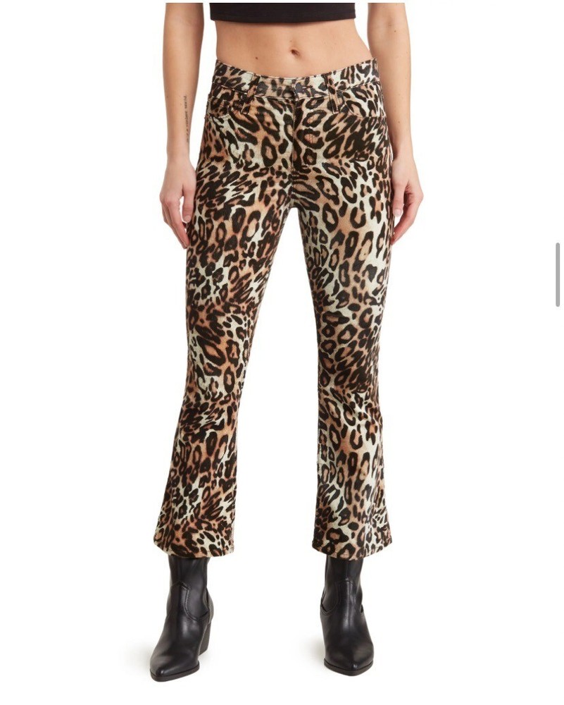 AG Quinne High Waist Crop Flare Leg Pants Leopard Size 26  NEW