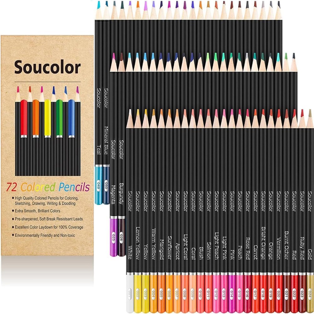 Soucolor 72-Color Colored Pencils for Adult Coloring Books, Back to School Su...