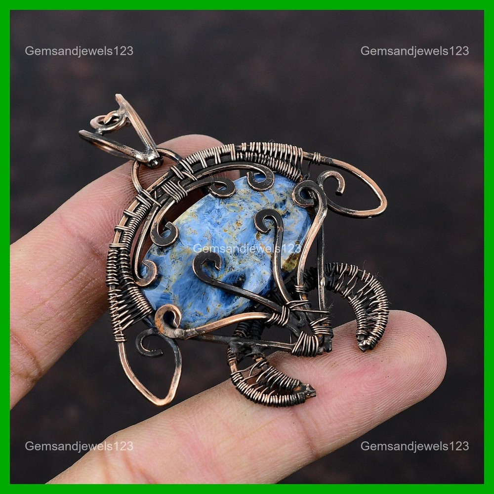 Mothers day Sale Pietersite Gemstone Unique Wire Wrapped Tortoise Pendant Copper