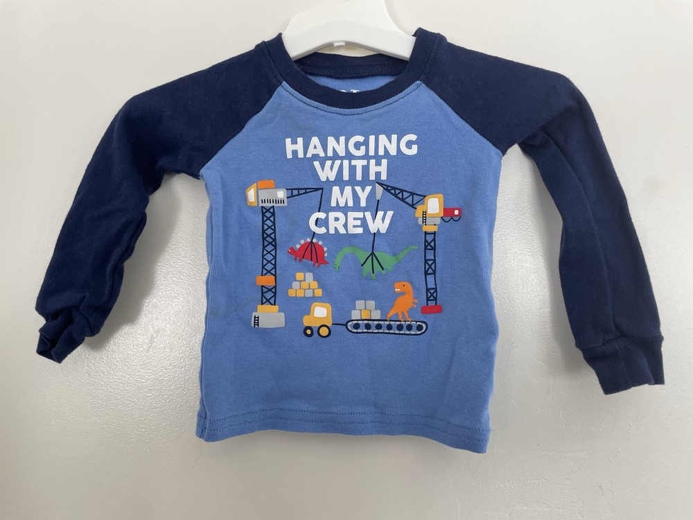 Cute Dinosaur 100% Cotton Baby Boy Raglan PJ Top Blue 6-9M