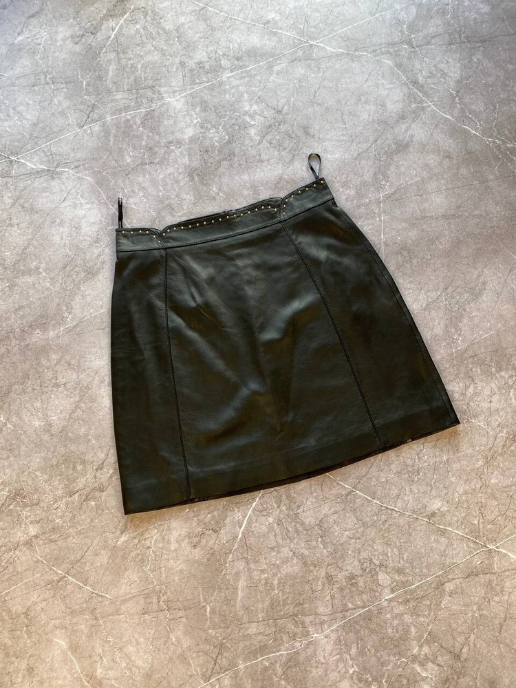 Karen Millen Black Leather A-Line Skirt Size 10