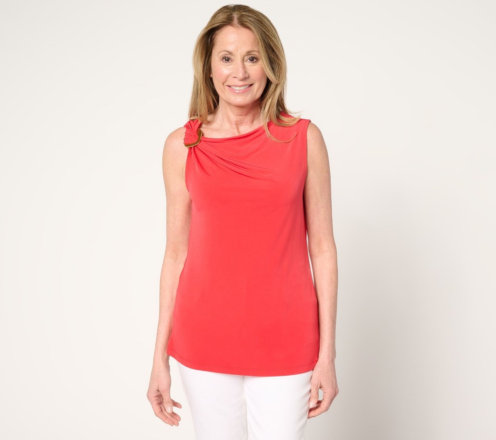 Susan Graver Women's Top Sz 2XS (XXS) Liquid Knit Asymmetrical Neck Red A687813