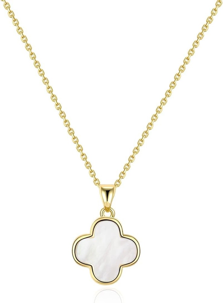 Gold Plated Mother of Pearl Four Leaf Clover Pendant for Women