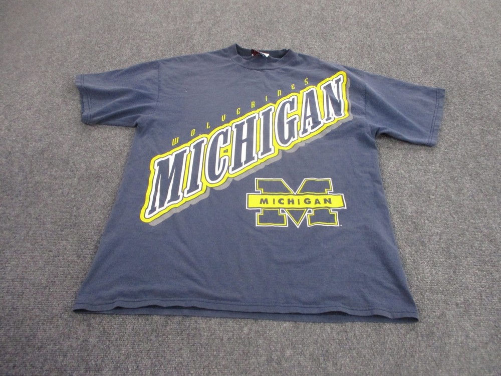 Vintage Michigan Wolverines Shirt Adult L Blue NCC Apparel Logo Sports Faded Men