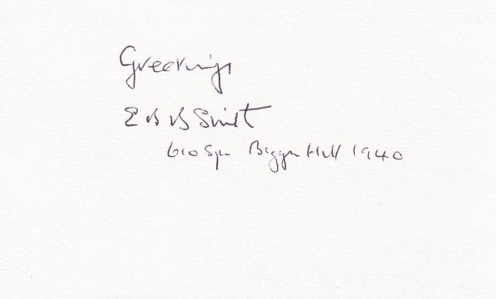 British RAF WWII ACE Edward Smith SIGNED 3x5 CARD AUTOGRAPHED