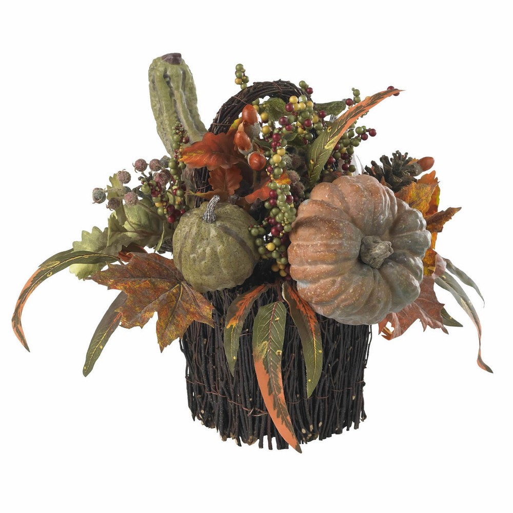 15-Inch Fall Pumpkin and Berry Festive Table Centerpiece