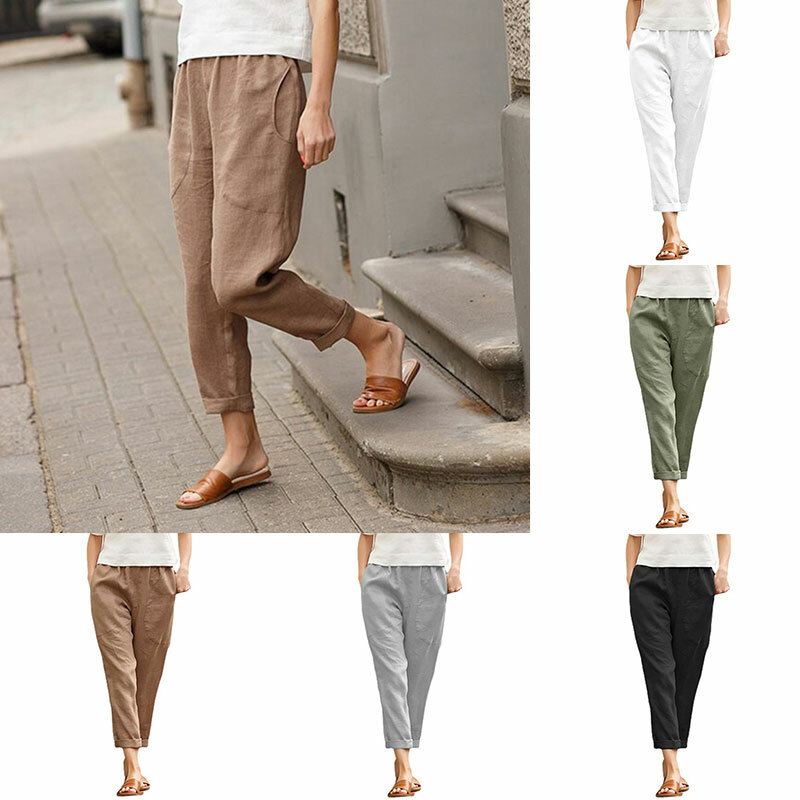Summer Women Cozy Harem Pant Baggy Ladies Casual Linen Bottom Trousers Plus Size