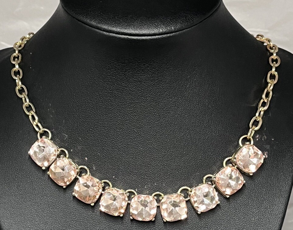 Gold-Tone Champagne Square Crystal Half Collar 18 Inch Necklace