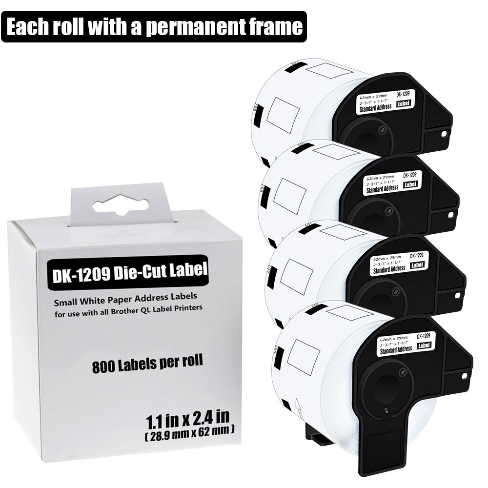 4 Rolls 1.1x2.4 Permanent DK-1209 Labels for Brother QL Printer
