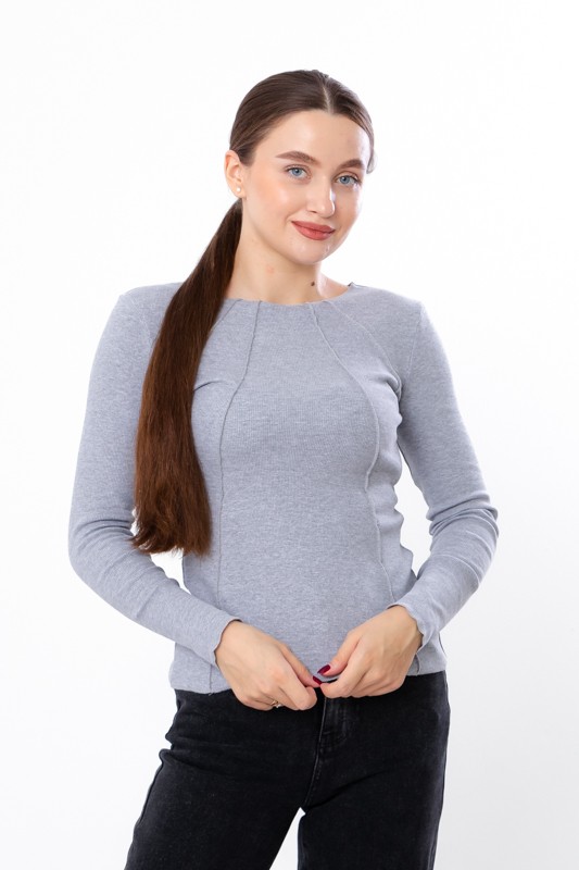 Women's Ribbed Long Sleeve Top – Stretch Fit & Stylish Neckline Detail, Any s...