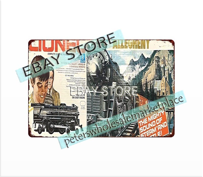 locomotive engine toy train Allegheny Vintage Electric  Set tin sign freight car