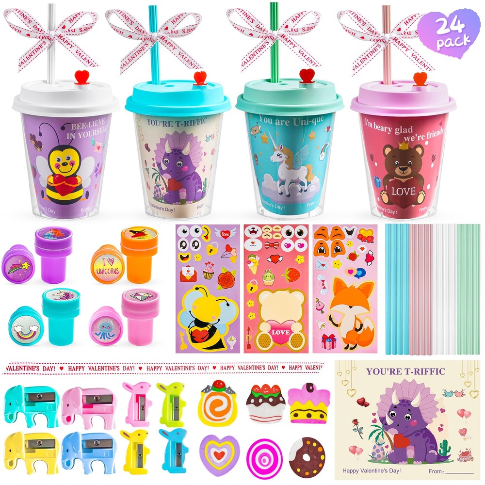 24 pcs Valentines Day Gifts for Kids Classroom - Valentines Day Stationary Se...