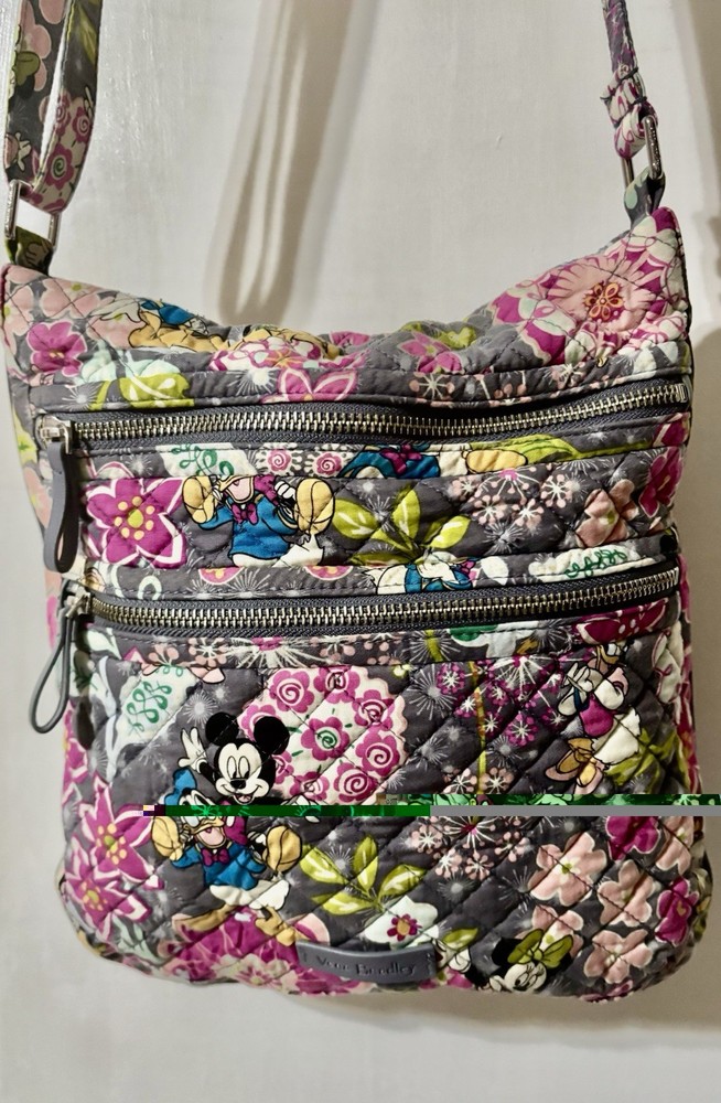 Vera Bradley Disney Triple Zip Hipster Crossbody Bag Grey and Pink