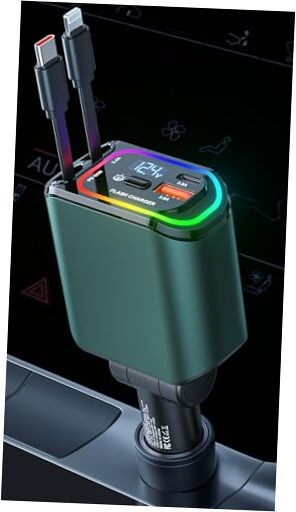 4 in 1 Retractable Car Charger USB C 98W Fast Charging Car Accessories Gunmetal