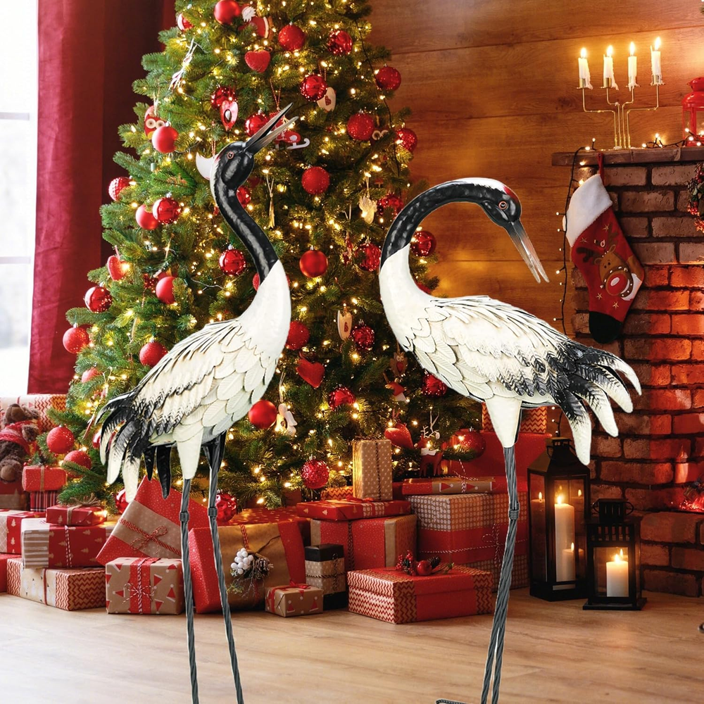 Garden Crane Statues Outdoor Heron Red Crowned Crane Metal Yard Art Sculpture,Se
