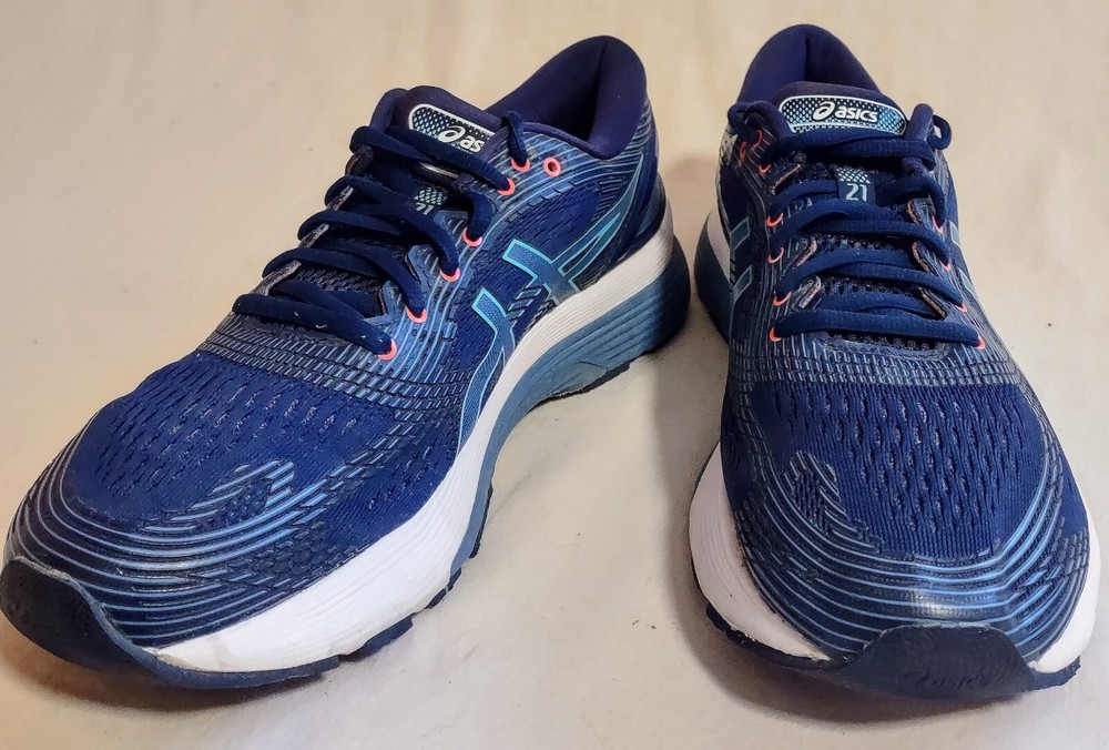 Asics Gel-Nimbus 21 Womens 7.5 Navy Blue Running Training Jogging Shoes 1012A156