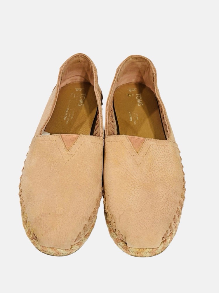 TOMS Womens Alpargata  Pink Beige Leather Slip On Flats Shoes Size 8
