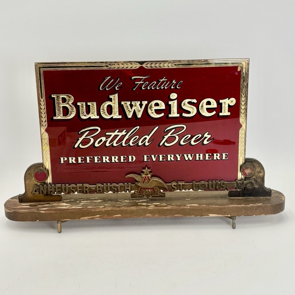 RARE! Early Budweiser Register Topper Painted Glass Sign Bottled Beer Preferred