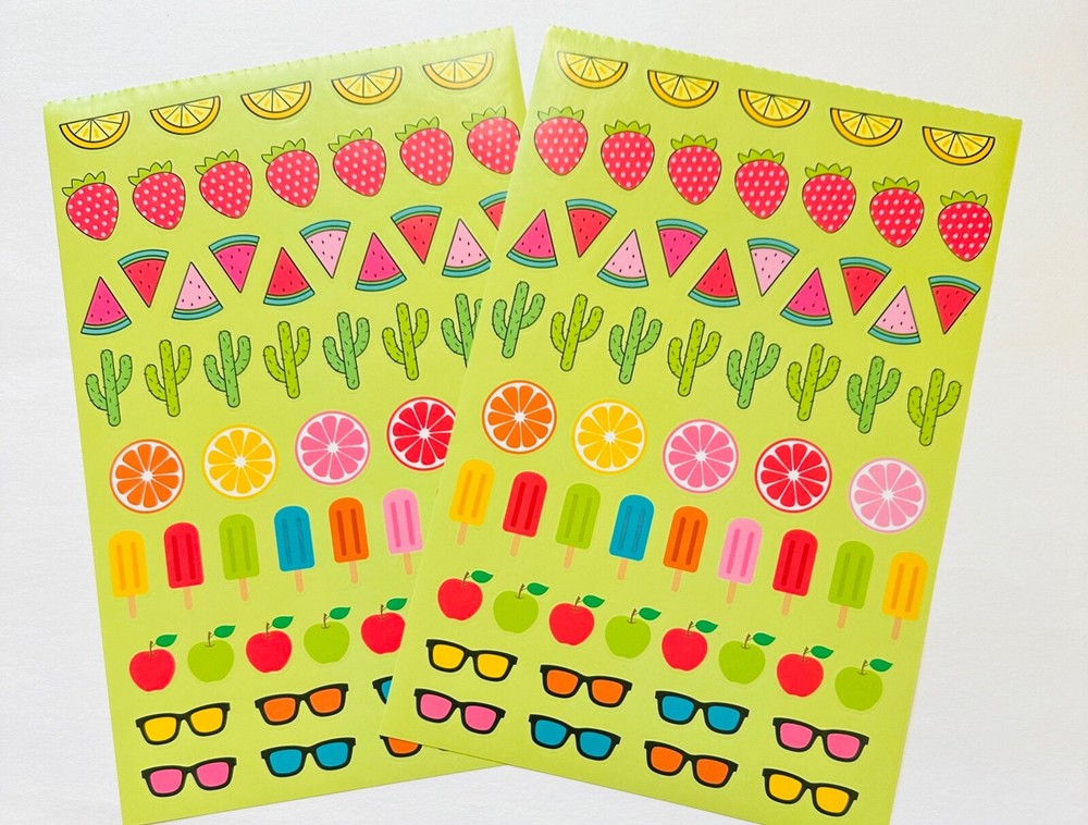2 Shts  Fruit Summer Fun Icons Popsicles Crafts Planner Supply Scrapbook Cactus