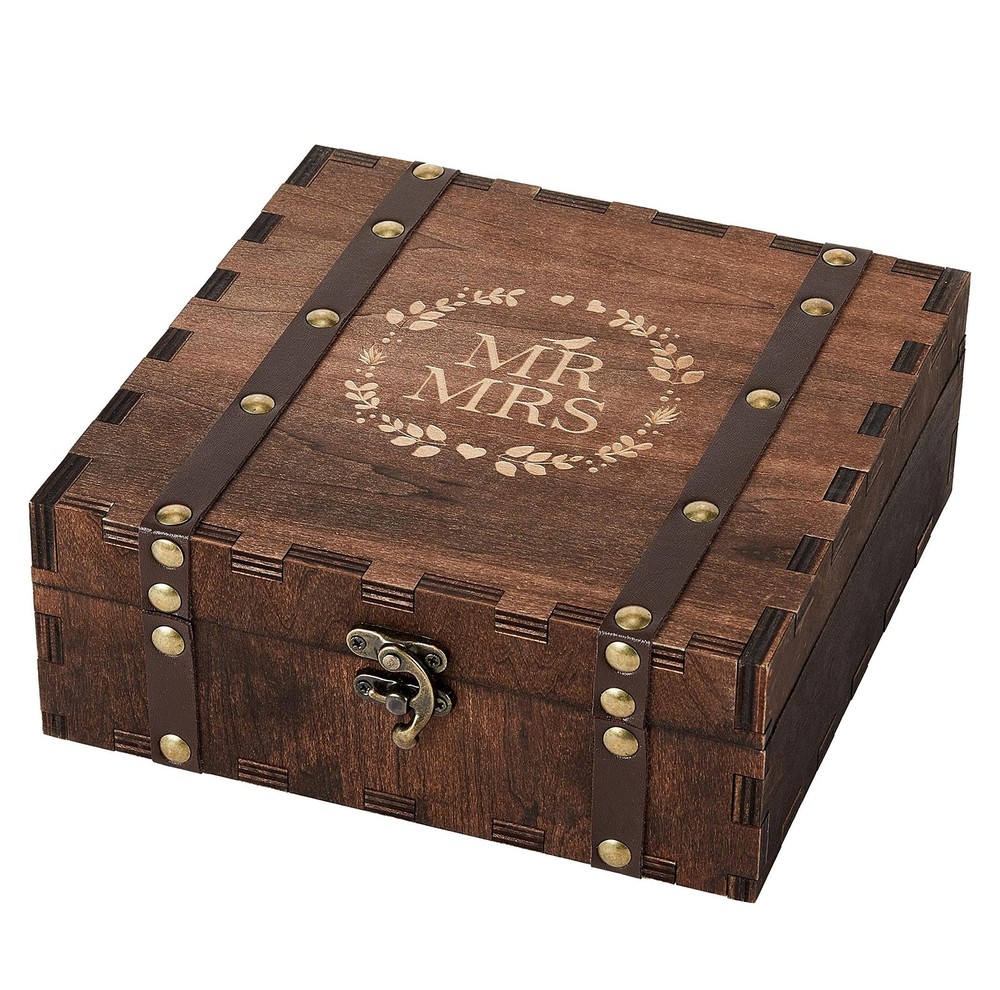 Elegant Wooden Wedding Keepsake Box with Lid for Bridal Gifts & Memories