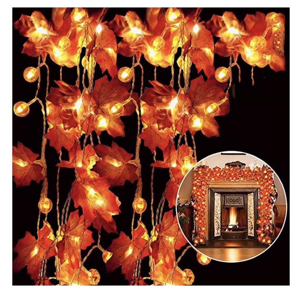 Seasonal pumpkin & Maple Garland String Lights, Thanksgiving, Fall Decorations.￼-image