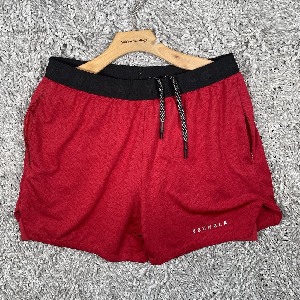 YoungLa 129 Trilogy 2 in 1 Compression Shorts Men's Medium Red Lined Running Gym