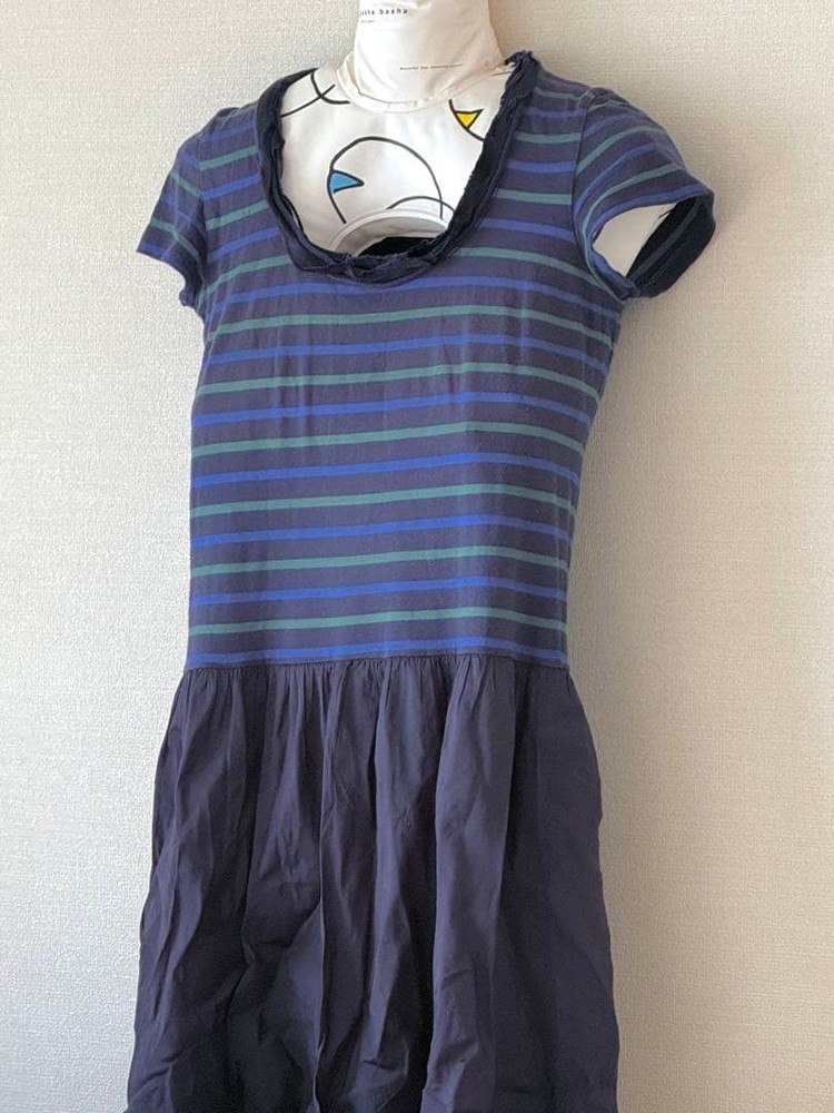 sacai luck Navy Cotton Satin Short Sleeve Dress M Vintage Pre-owned
