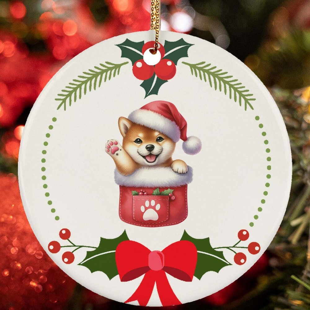 Cute Shiba Puppy Dog Pocket Lover Wreath Christmas Ornament Gift Decor Hanging