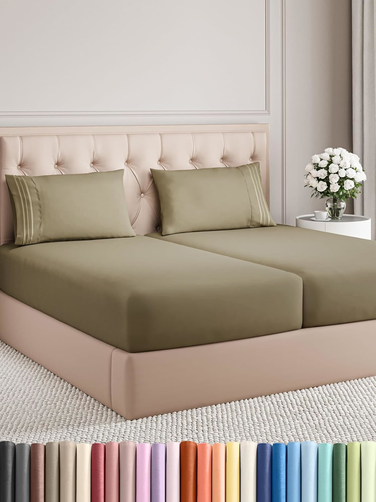 Split King Cooling Sheet Set - Soft, Breathable, Deep Pockets in Khaki