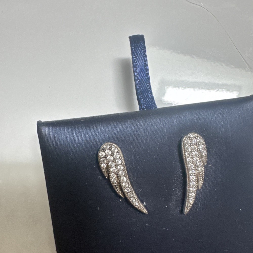 Elegant 925 Sterling Silver Angel Wing Stud Earrings with Crystals for Women 1306
