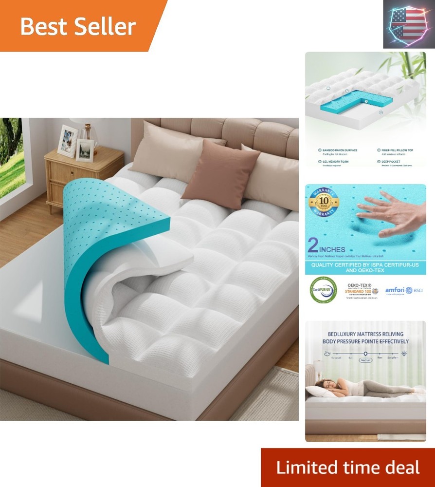 Full Size 3-Inch Dual Layer Memory Foam Mattress Topper with Pillow Top Comfort  -image