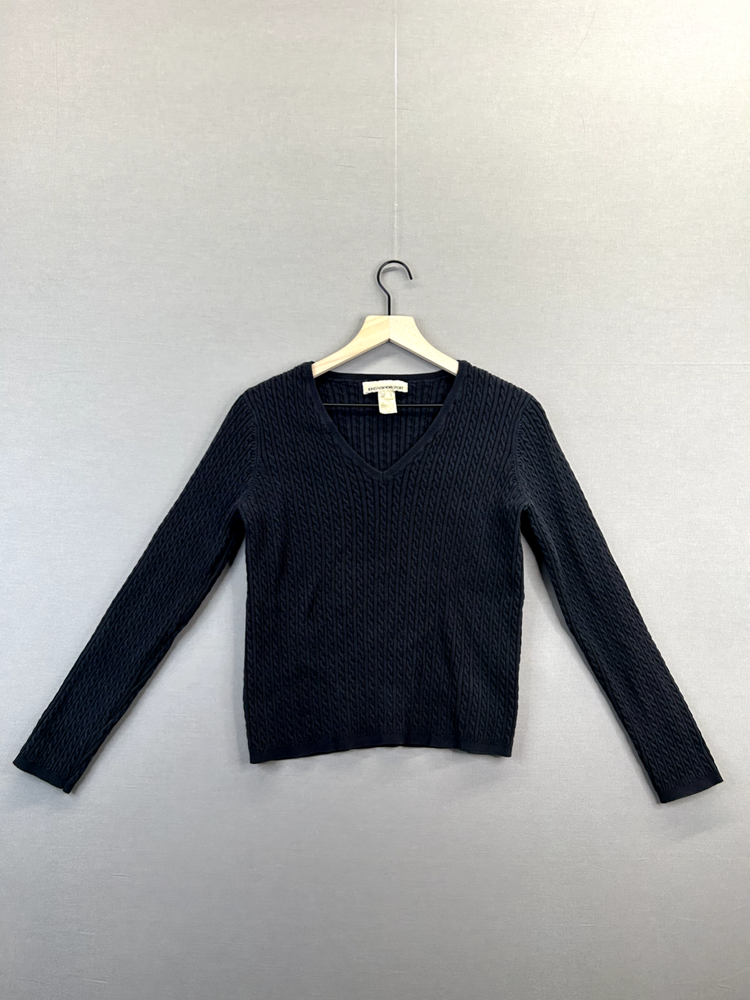 Jones New York Sport Womens Black Knit Long Sleeve V-Neck Tee Size L