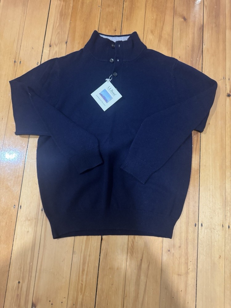 Vintage LL Bean Sweater Mens Small 100% Lambswool Button Pullover Blue
