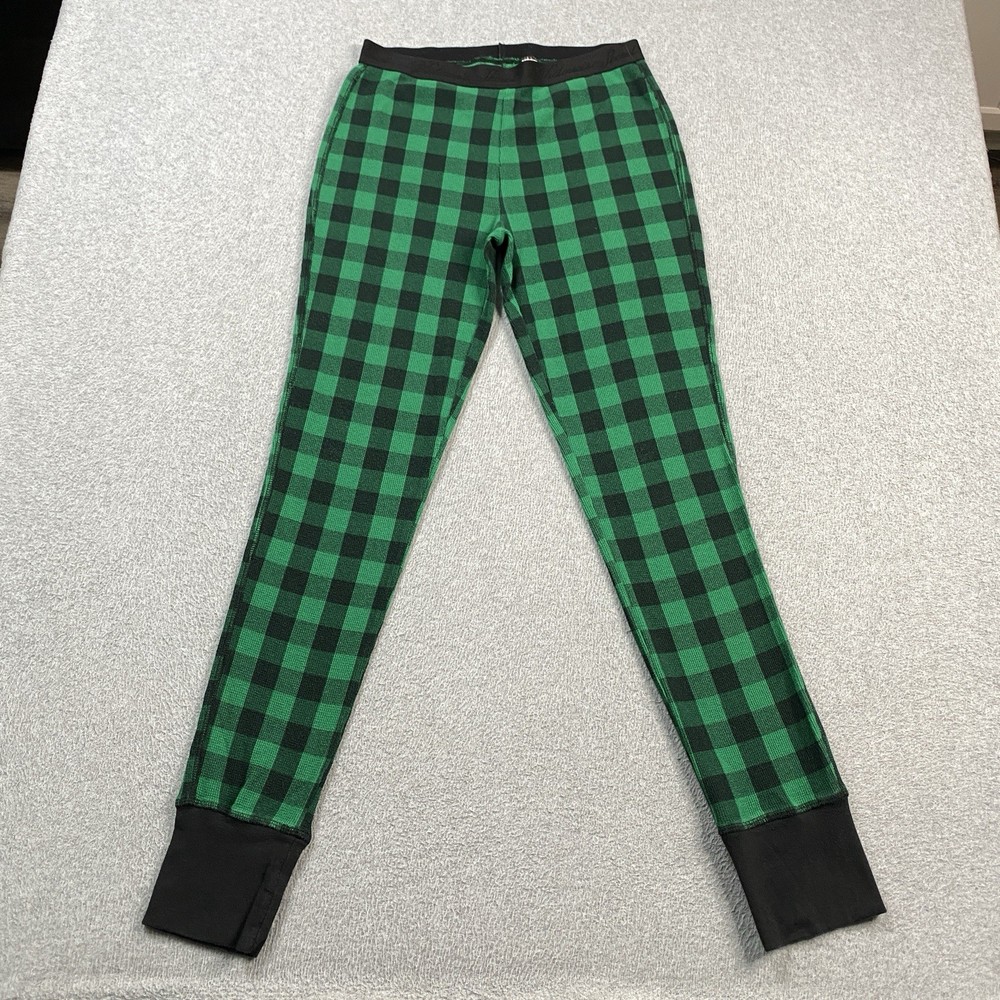 Victorias Secret Pajama Pants Women Medium Thermal Baselayer Buffalo Check Green