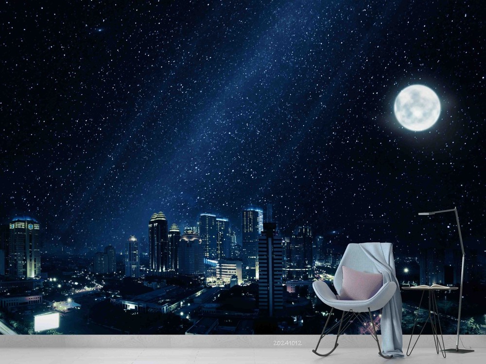 3D Moon Starry Sky City Night Scene Wall Murals Wallpaper Murals Wall Sticker 2