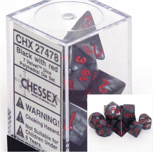 Velvet 7 Die Polyhedral Set - Black / Red Chessex GAMING SUPPLY BRAND NEW
