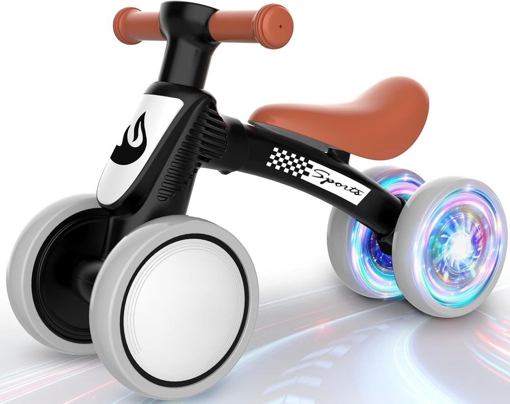 Toddler Balance Bike 4 Wheel No Pedal LED Lights Ages 10-36 Months