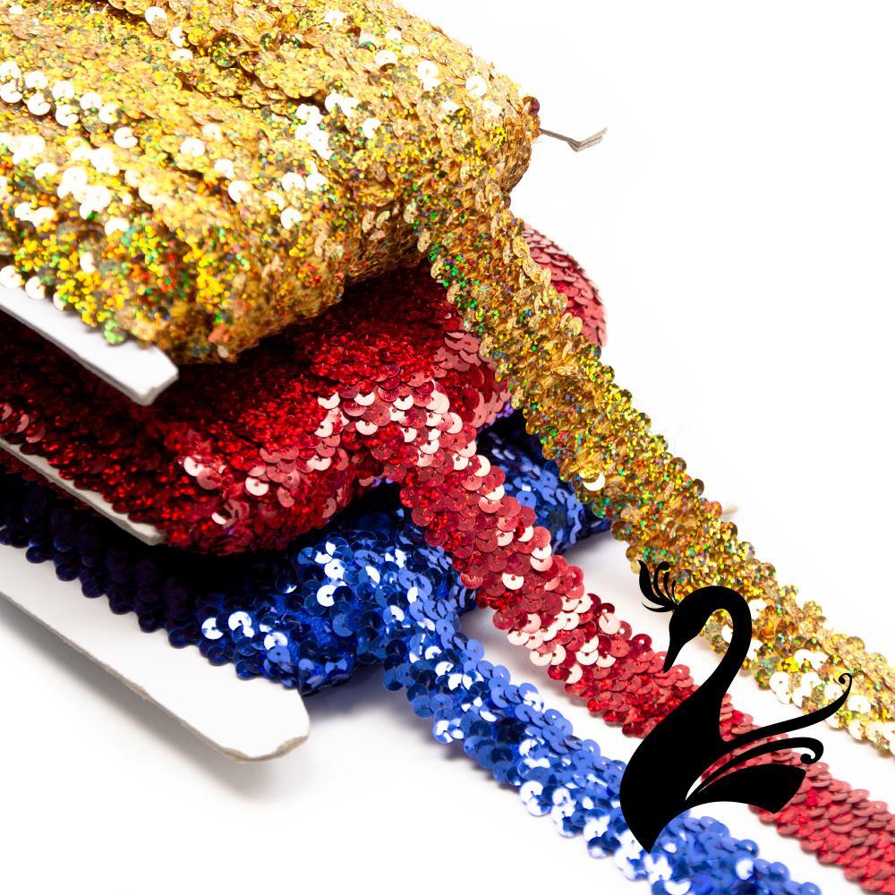 3-Row Elastic Sequin Trim Stretch Braid - 1m Length - Perfect for Dance Costumes