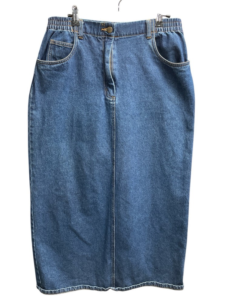 L.L. Bean Denim Midi Skirt Waist Knee Length Blue USA School Classic Y2k