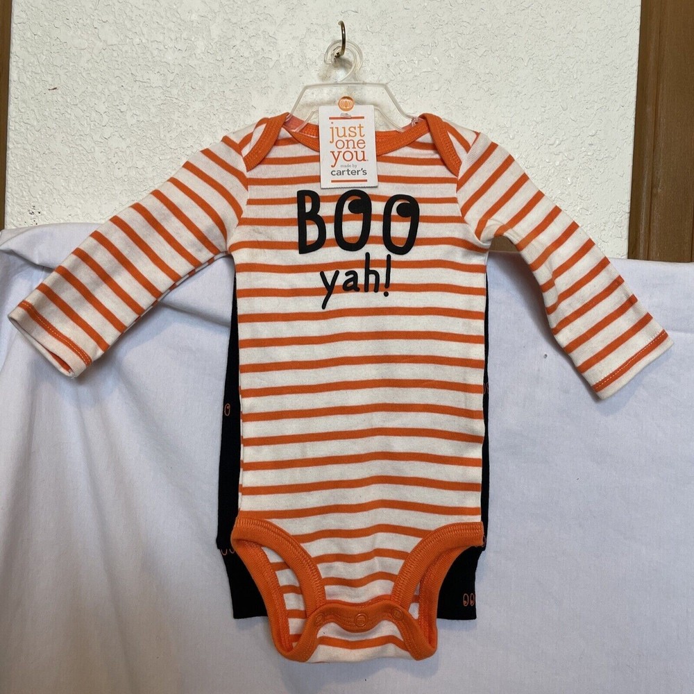 Carter's Boo Yah Halloween Striped Bodysuit Black Boo Pants Size 3 months NWT