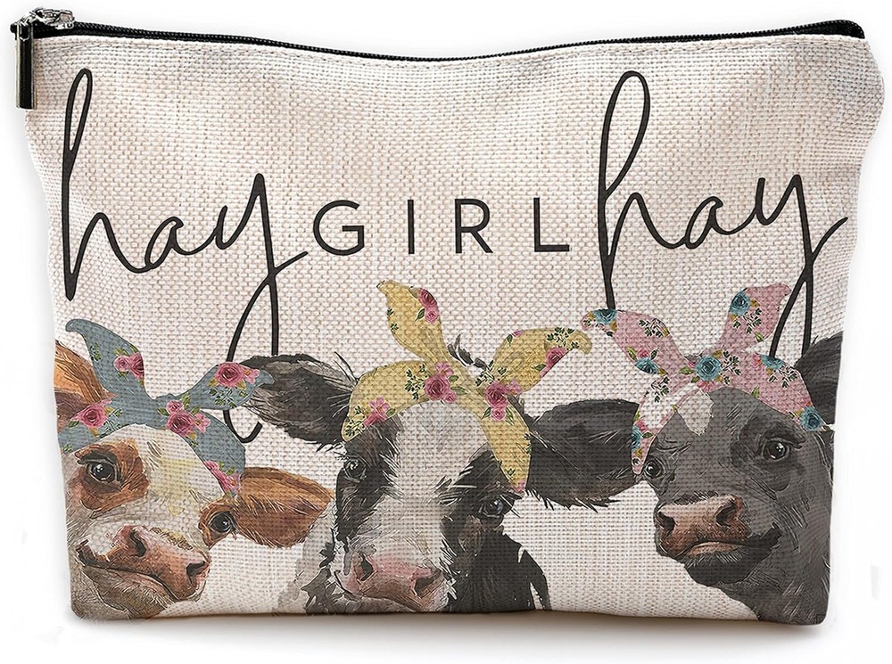 Cow Print Makeup Bag - Western Style Gift Idea White